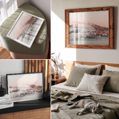 Photo canvas A winter landscape in shades of pink and white