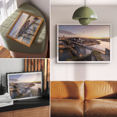 Decorative canvas print The bridge against the backdrop of the setting sun and the city