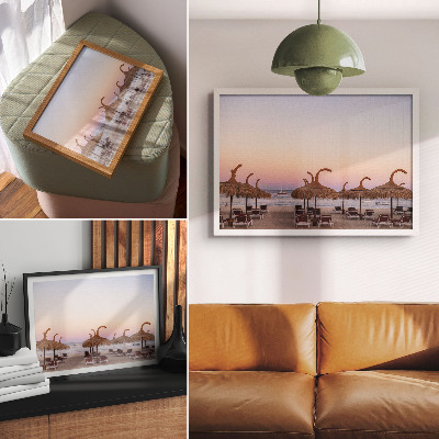 Poster Azure calm sea delicate pink horizon