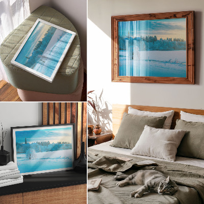 Photo canvas Winter landscape, calm, sky, lake, trees
