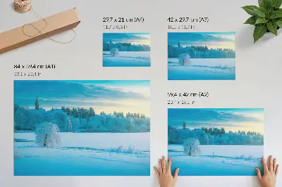 Photo canvas winter landscape featuring a calm lake, sky, and trees