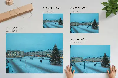 Poster winter landscape with classic architecture and a Christmas atmosphere
