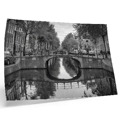 Poster black and white urban canal and bridge scene