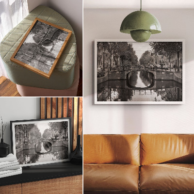 Poster Black and white bridges and canal urban space