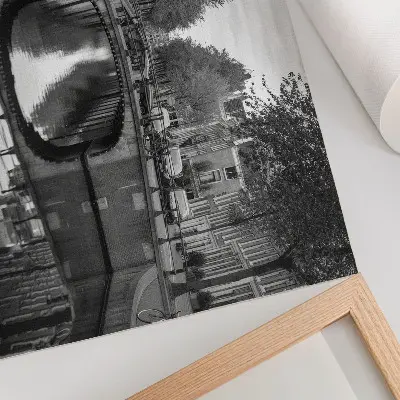 Poster black and white urban canal and bridge scene