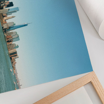 Photo canvas Modern skyscrapers, blue sky, big water