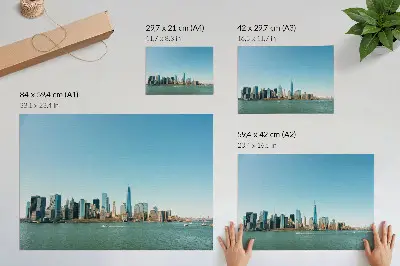 Photo canvas modern skyscrapers with blue sky and big water