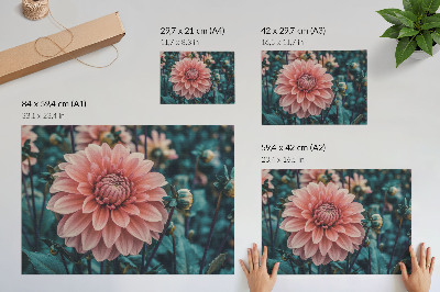 Decorative canvas print Pink dahlia and green leaves modern composition