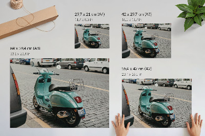 Photo canvas Vintage scooter cobblestone street urban background