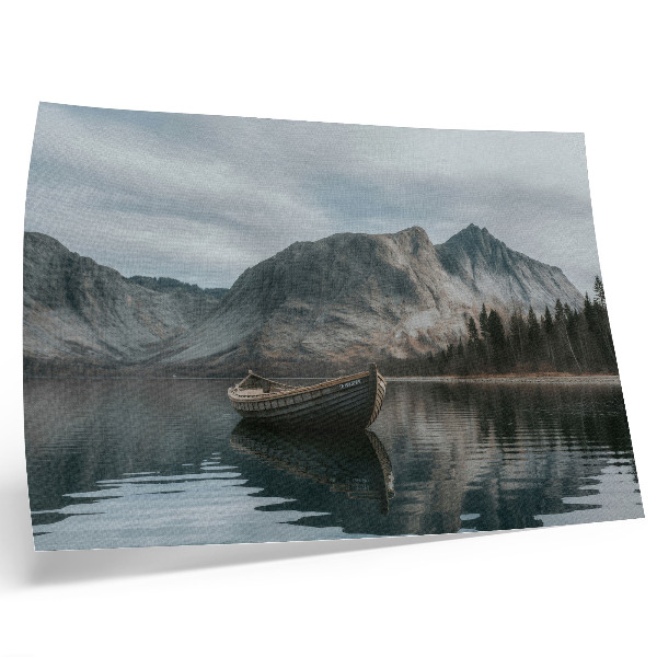 Poster Mountains, lake, boat, peace, harmony
