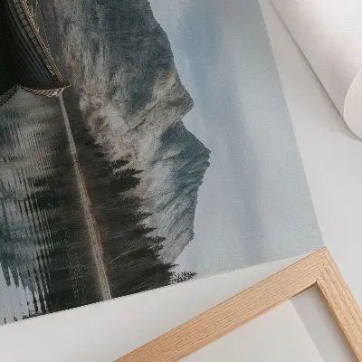 Poster mountains, lake, boat, peace, and harmony