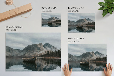 Poster Mountains, lake, boat, peace, harmony
