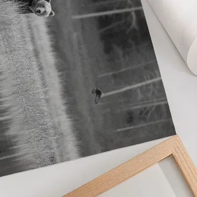 Poster bear by the water in a black and white atmospheric style