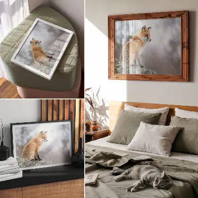 Decorative canvas print fox in a winter forest landscape