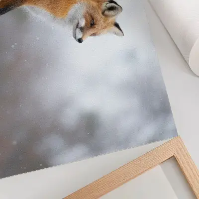 Decorative canvas print fox in a winter forest landscape
