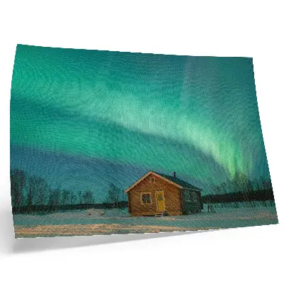 Northern Lights over the winter cottage decorative canvas print