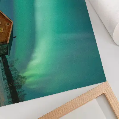 Northern Lights over the winter cottage decorative canvas print
