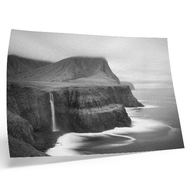 Poster A peaceful landscape with a waterfall and mountains