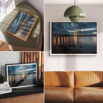 Decorative canvas print Illuminated bridge over the water at night