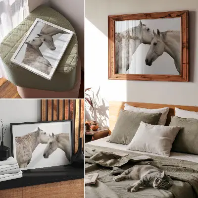 Two horses in harmony of gray and white poster 