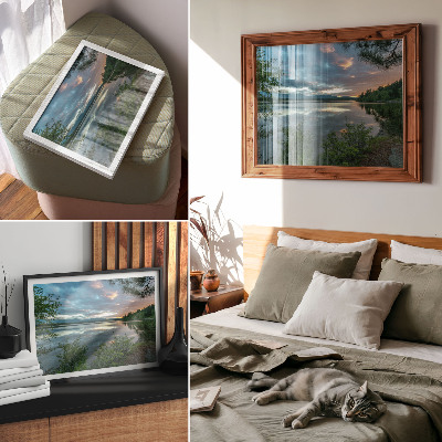 Decorative canvas print Lake reflections sky green trees calm