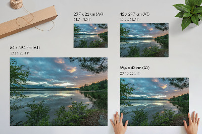 Decorative canvas print Lake reflections sky green trees calm