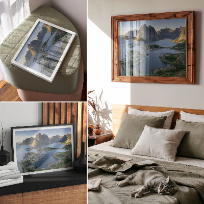 Photo canvas Mountains and a quiet bay with colorful houses