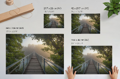 Poster A bridge in the fog over a river in green surroundings