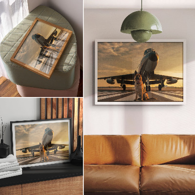 Decorative canvas print Dog and plane in the sunset - a unique sight