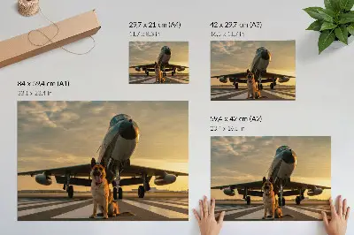 Decorative canvas print dog and plane in the sunset