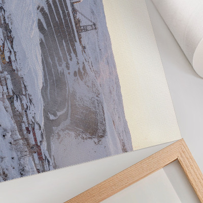 Decorative canvas print Winter landscape with hills and a chimney