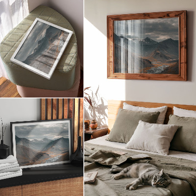 Decorative canvas print Moody mountains, orange streams, dramatic clouds