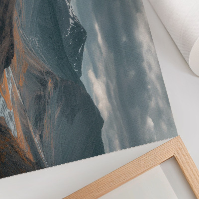 Decorative canvas print Moody mountains, orange streams, dramatic clouds