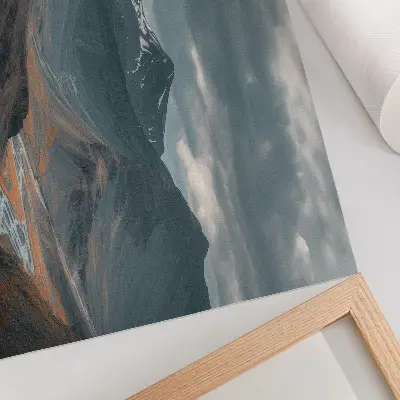 Decorative canvas print moody mountains with orange streams and dramatic clouds