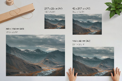 Decorative canvas print Moody mountains, orange streams, dramatic clouds