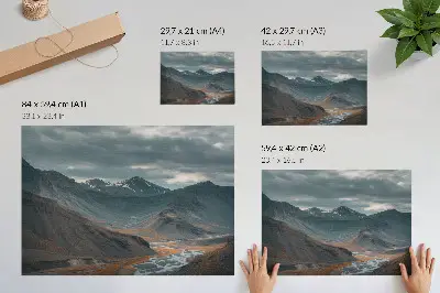Decorative canvas print moody mountains with orange streams and dramatic clouds