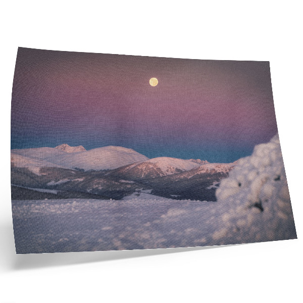 Poster Snow-capped mountains pastel pink moon