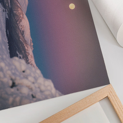 Poster Snow-capped mountains pastel pink moon
