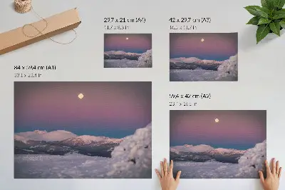 Snow-capped mountains pastel pink moon poster 