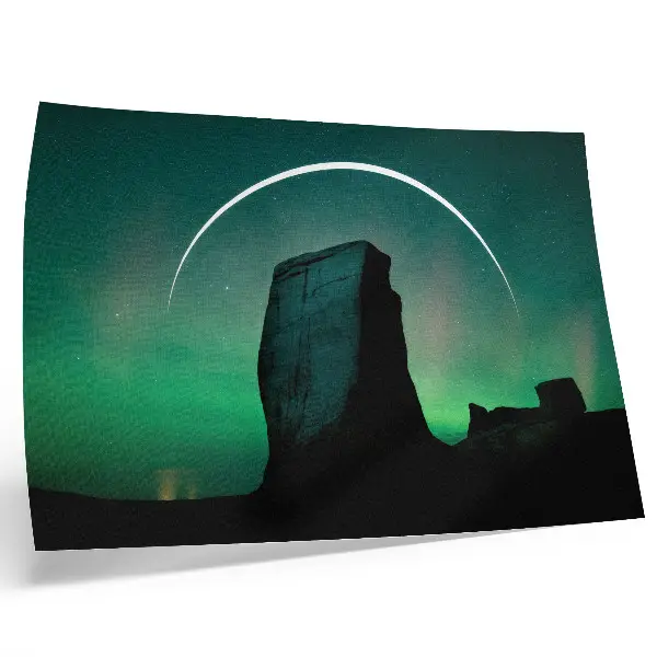 Photo canvas night sky rock in green tones with a cosmic atmosphere