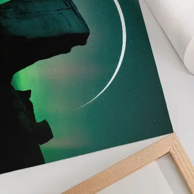 Photo canvas night sky rock in green tones with a cosmic atmosphere