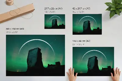 Photo canvas night sky rock in green tones with a cosmic atmosphere