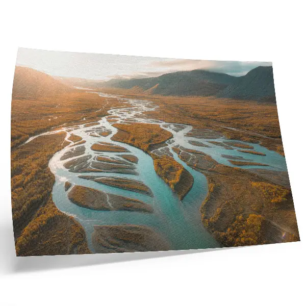 Decorative canvas print majestic river with golden hills and turquoise water