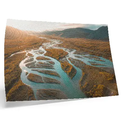 Decorative canvas print majestic river with golden hills and turquoise water