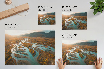 Decorative canvas print Majestic river, golden hills, turquoise water