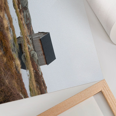 Photo canvas Wooden cottage, heathland, calm water