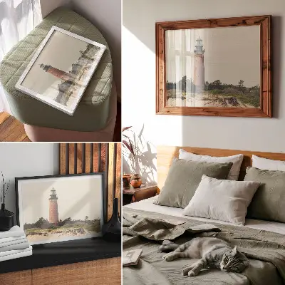 Lighthouse and trees wall art poster harmony of nature graphic print