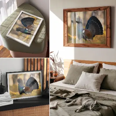 Photo canvas beautiful bird in the forest with spread tail feathers