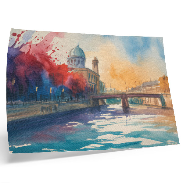 Decorative canvas print Urban watercolor bridge dome water reflections