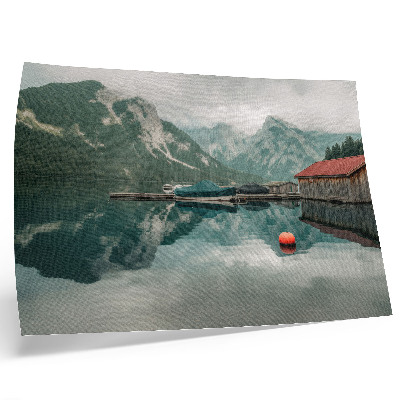 Photo canvas Mountain lake reflection peace wooden boats